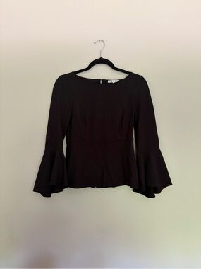 Three Dots Black Boatneck Bell Sleeve Peplum Top/Blouse